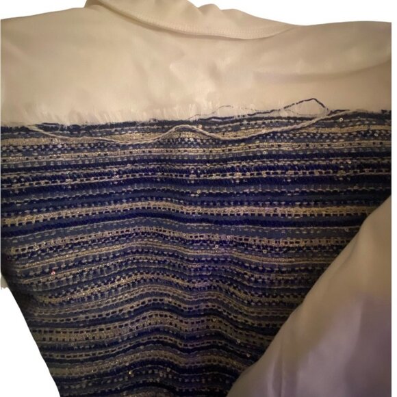 Ramy Brook Barry Button-Front Denim & Tweed Frayed Edge Denim Jacket Size Large​ - Picture 6 of 8